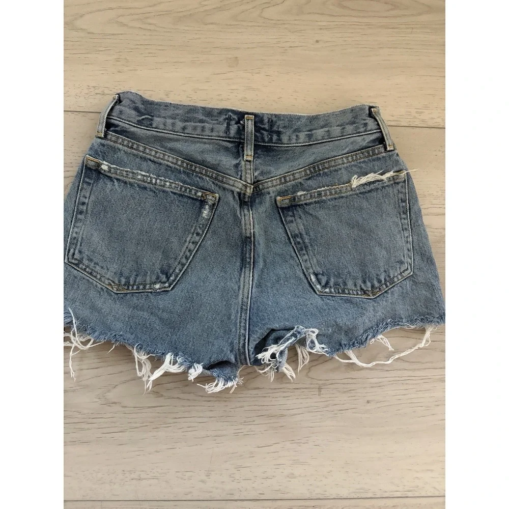 AGOLDE Parker High Waist Distressed Denim Cut Off Shorts Med Wash Blue Size 27